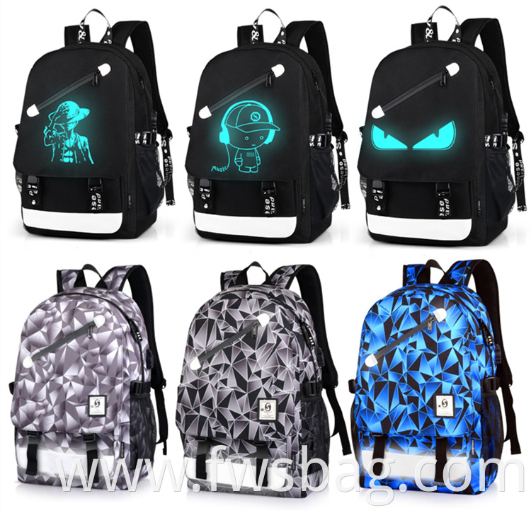 Custom Anti-Theft Luminous Anime USB Charging Bag College Laptop waterproof Backpack